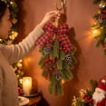thumbnail image 4 of Cadancy Christmas Door Hanger Swag with Pine Branches Pine Cones Berry Clusters Buffalo Plaid Bow Jingle Bells Rustic Farmhouse Entryway Wall Decoration Holiday Party Supplies, 4 of 8