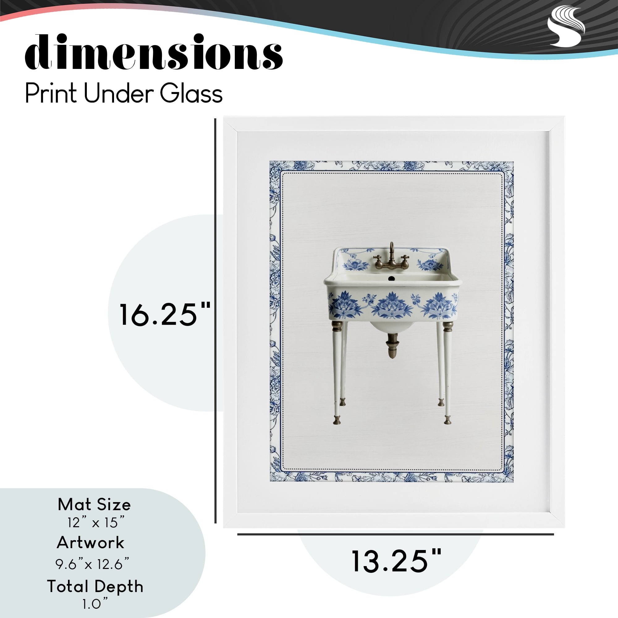 Vintage Chinoiserie Sink White Framed Print Under Glass, design by Lettered and Lined