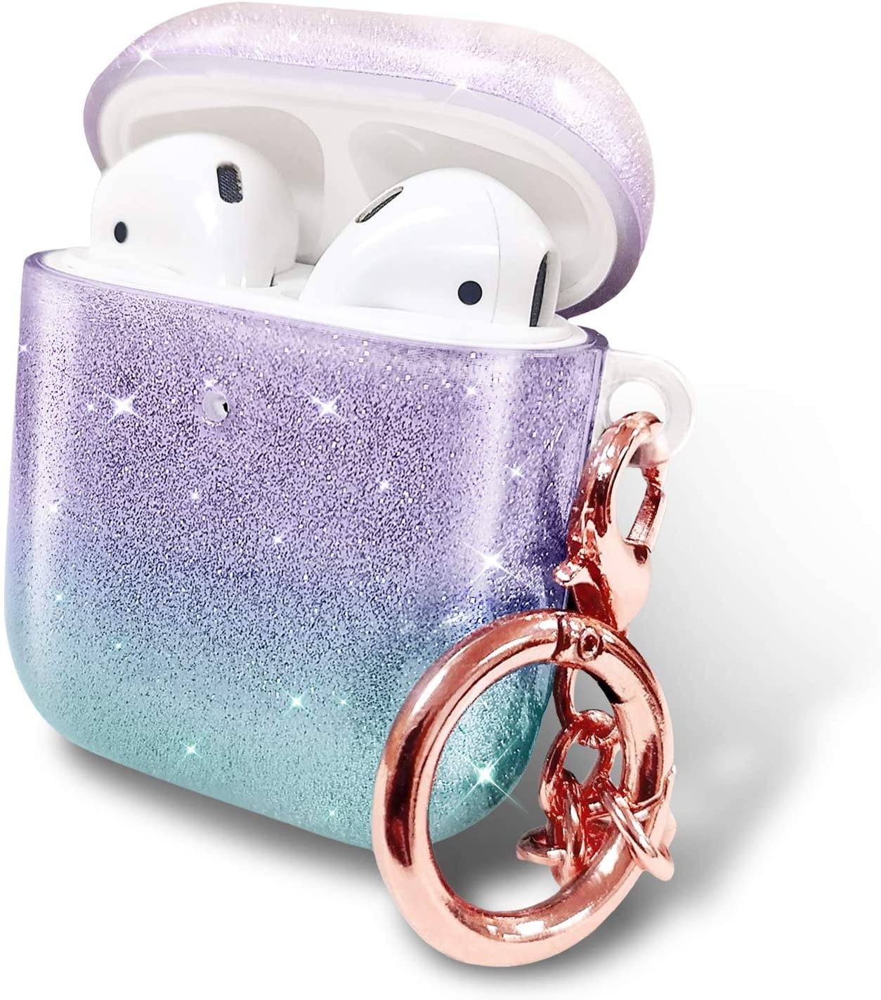 AirPods Pro Pearl Glitter Case Skin with keychain Compatible for AirPods 1 & 2,Shockproof Earbuds Case Cover Skin Leopard AirPod Case