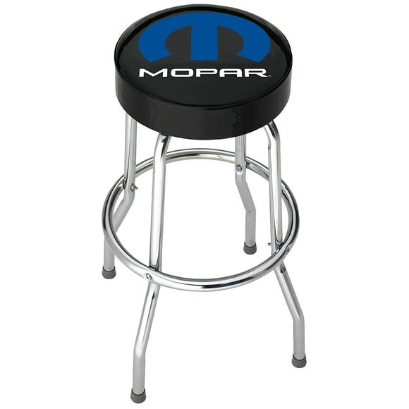 Plasticolor Stool 004784R01 Garage Stools; Round Black Vinyl Seat With Mopar Logo; Non-Swivel; 4 Steel Legs; Without Back