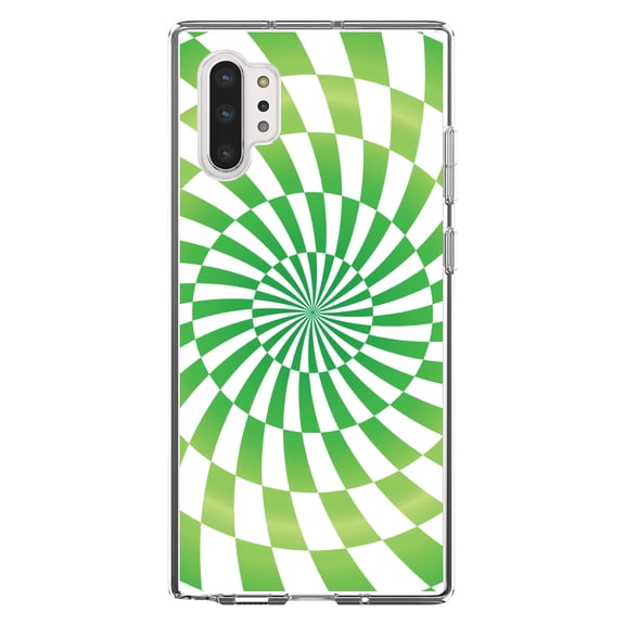 DistinctInk Clear Shockproof Hybrid Case for Galaxy Note 10 PLUS (6.8" Screen) - TPU Bumper, Acrylic Back, Tempered Glass Screen Protector - Green White Swirl Geometric