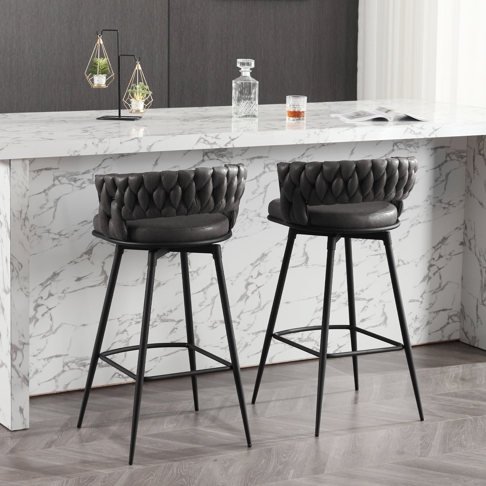 BFZ Upholstered Backrest Bar Stools, Black/Gray (Set of 2)