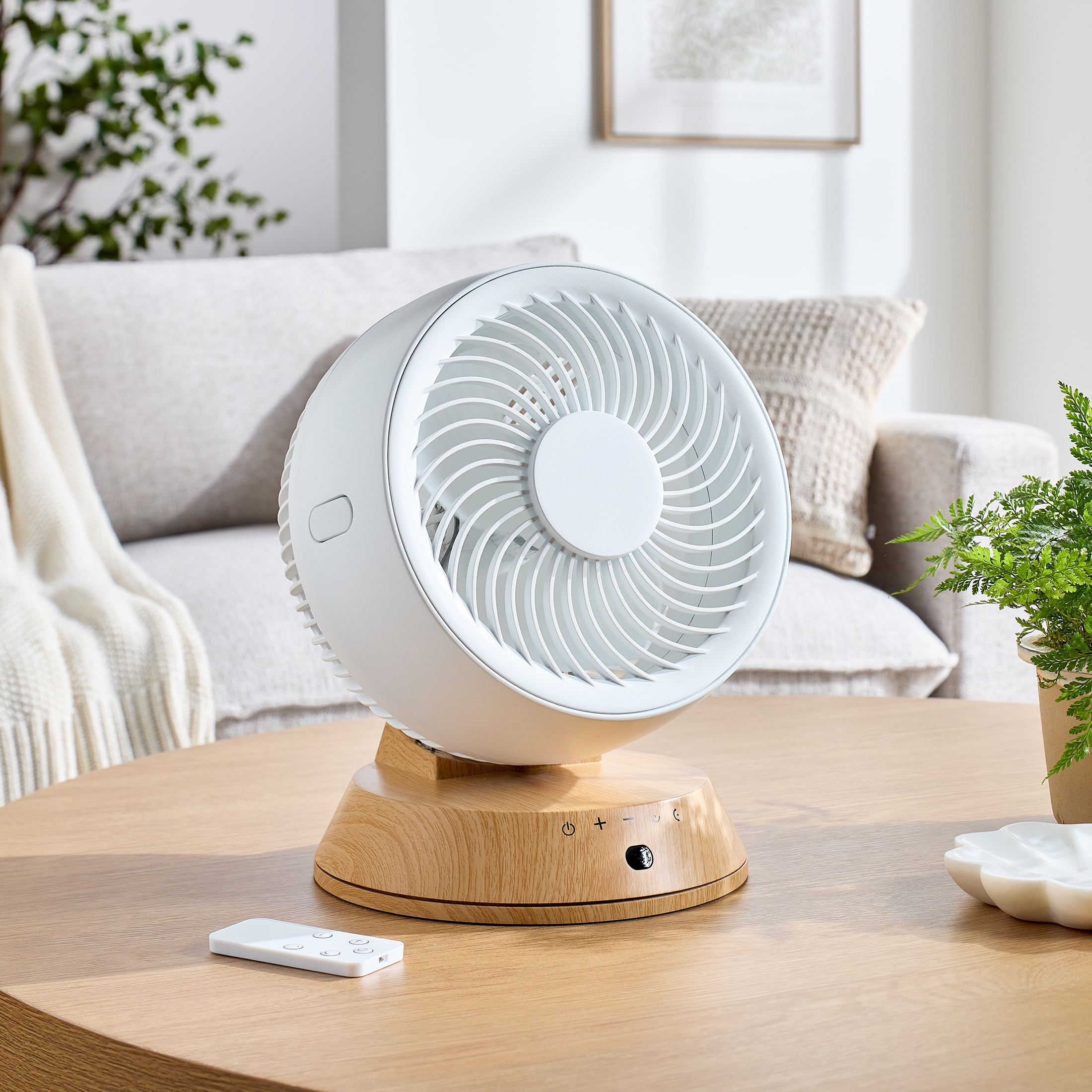 Better Homes & Gardens 7Inch Circulating Fan, Juliet Collection, White and Light Honey