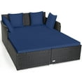 thumbnail image 3 of Costway Outdoor Patio Rattan Daybed Pillows Cushioned Sofa Furniture Navy, 3 of 12