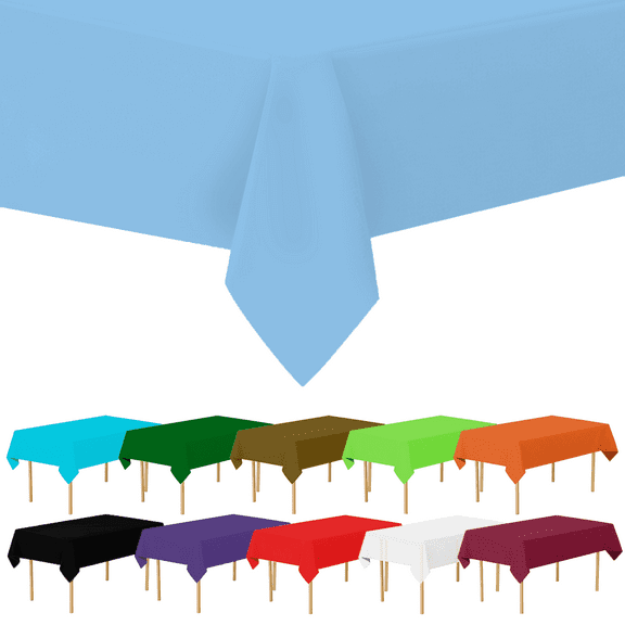Pastel Blue Plastic Tablecloth Disposable, Premium Tablecloths for Rectangle Tables 54 inch. x 108 inch. Fits Tables Up to 8 Feet, Plastic Table Cloth for Party, Wedding, Holidays - By Amcrate