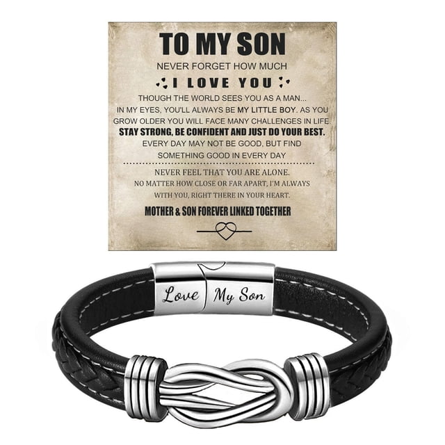 Pulsera BlingNook Nudo Infinito para Hijo de Cuero y Acero Inoxidable