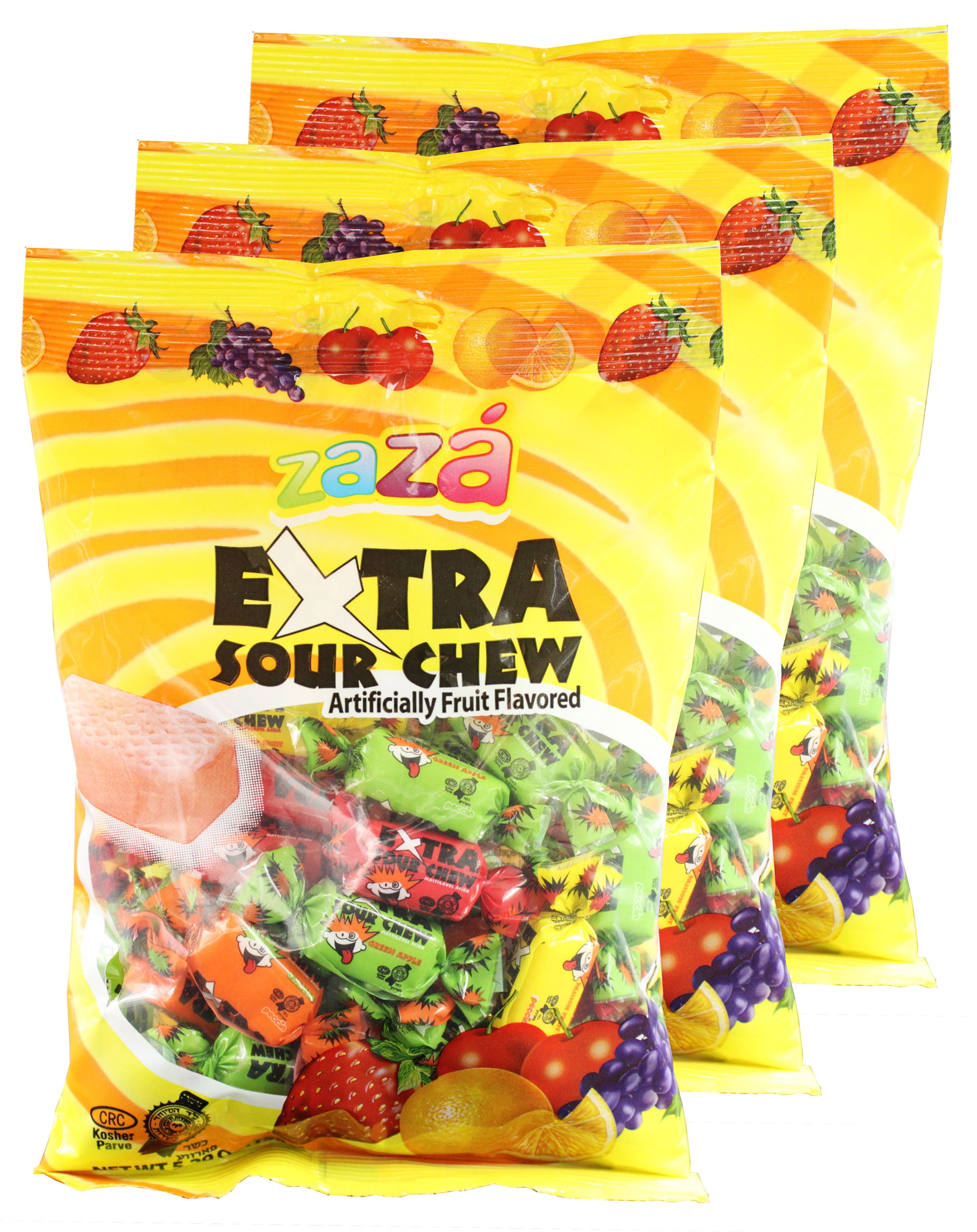 Zaza Extra Sour Chewy Kosher Candy (Small) 3 Packs