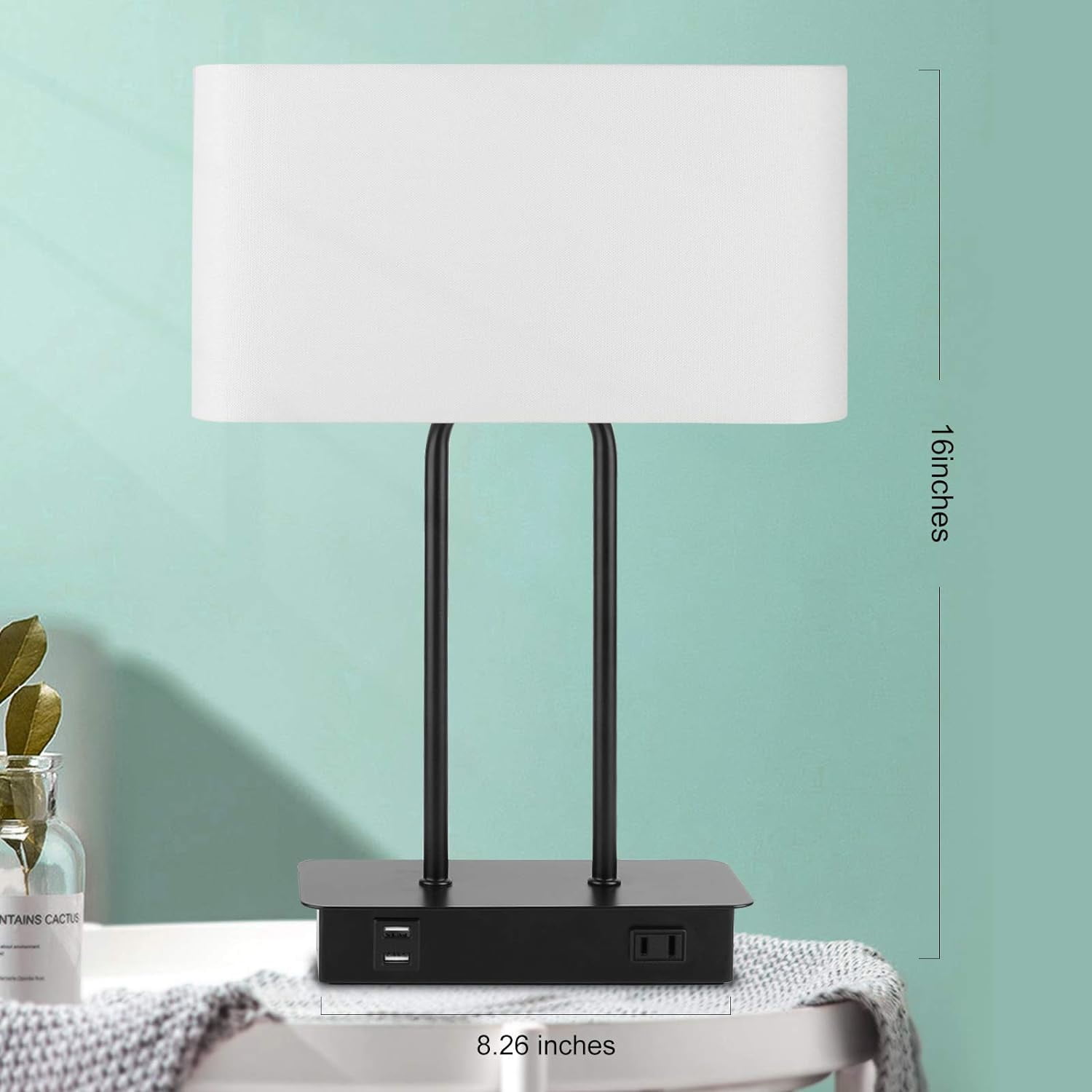 Nordic Hygge Bedside Touch Control Table Lamp with Dual USB Charging Ports 1 AC Outlet, 3 Way Dimmable Modern Nightstand Lamp