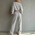 thumbnail image 4 of Sweatsuits Women 2 Piece Outfit 2026 Solid Drawstring Wide Leg Sweatpants Crew Neck Long Sleeve Cropped Tracksuit S, 4 of 6