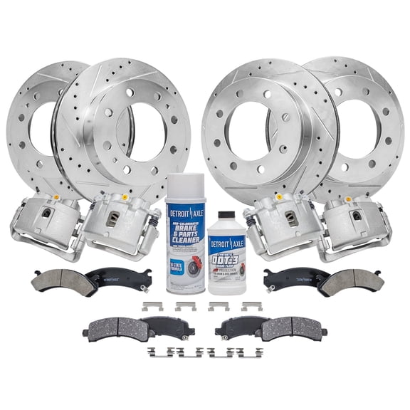 Detroit Axle - Brake Kit for 2003-2020 Express Savana 3500, 2006-2016 Express Savana 2500, Drilled Slotted Disc Brake Rotors Ceramic Brakes Pads Brake Calipers Front & Rear