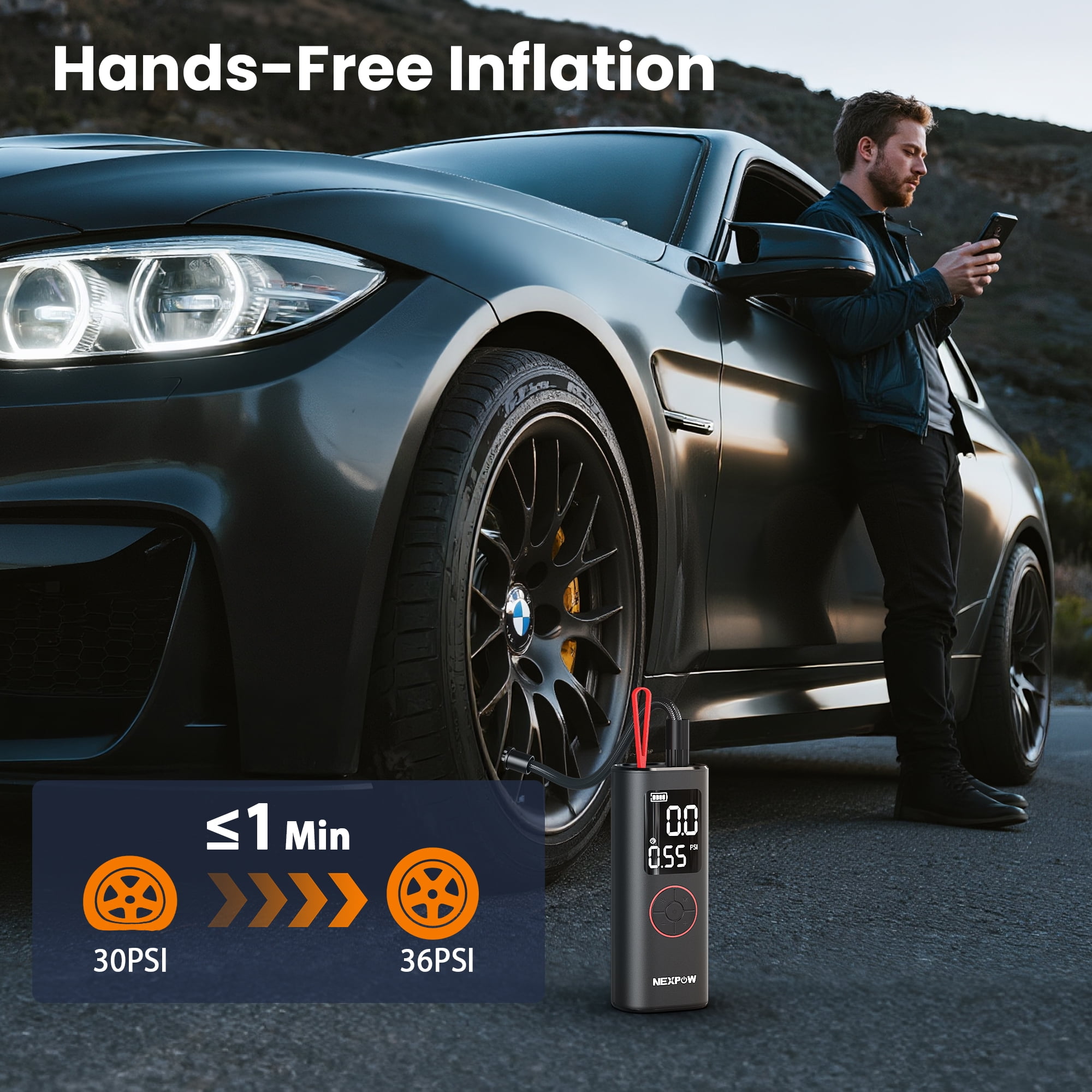 NEXPOW Tire Inflator Portable Air Compressor, 150PSI Air Pump for Car Tires with Auto Shut-Off, Emergency LED Light