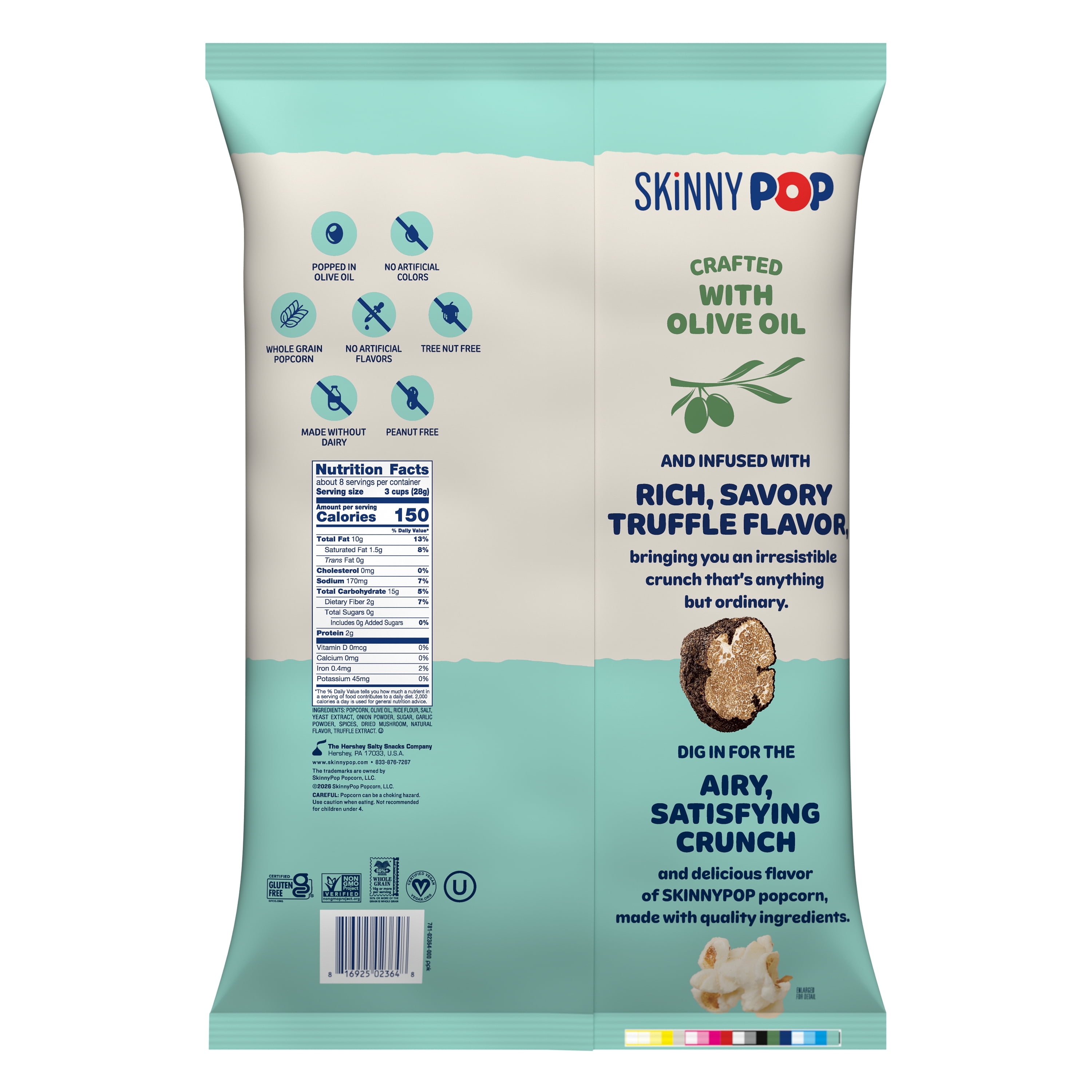 SKINNYPOP Truffle Popcorn, Made with Olive Oil, Gluten and Seed Oil Free, 7.5 oz Popcorn Bag