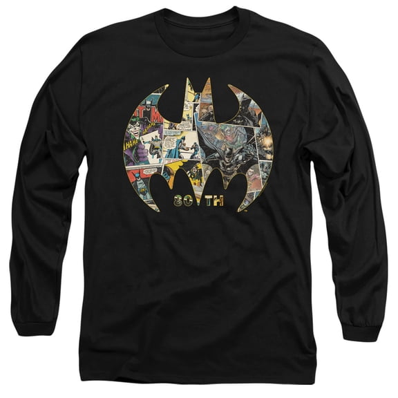 Batman 80Th Shield Long Sleeve Adult 18/1 T-Shirt Black