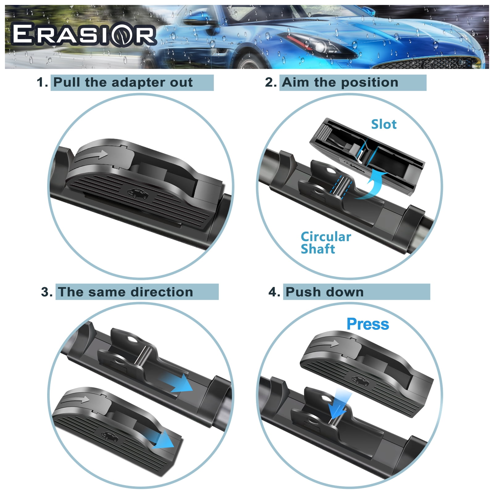 Erasior 26"+17"+14"+12" Premium Automotive Replacement Front and Rear Windshield Wiper Blades, Fit For Subaru Forester 2022-2019, 4pcs for All Weather, Y28K000S