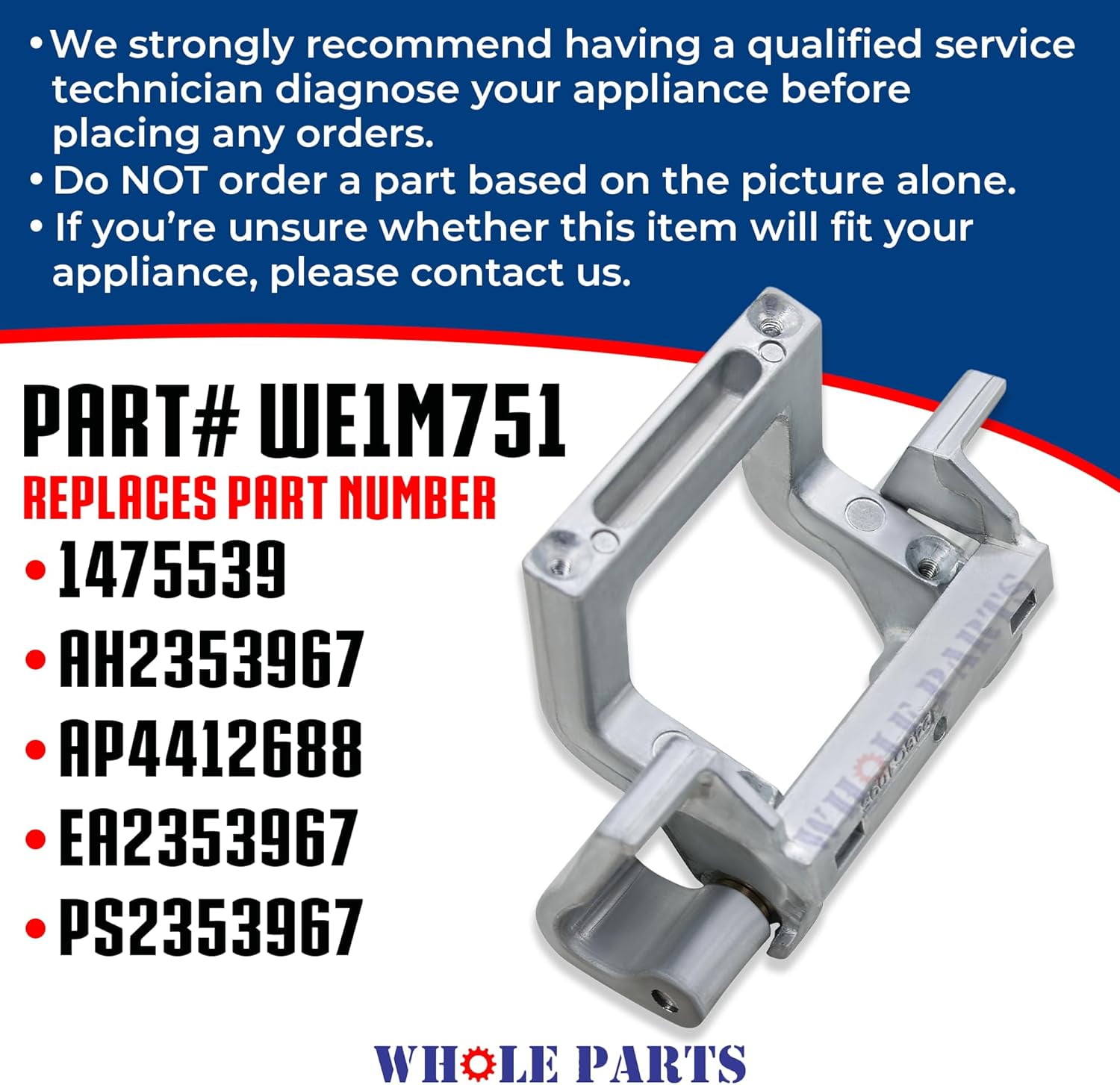 Dryer Door Hinge Assembly Part# WE1M751 - Replacement and Compatible with Some GE Dryers