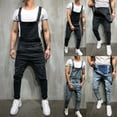 thumbnail image 4 of Men Distressed Denim Overalls Suspender Trousers Bib Pants Skinny Jean Jumpsuits, 4 of 5