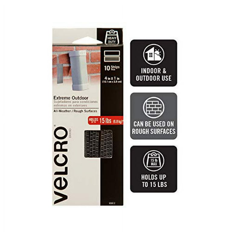 VELCRO Brand Outdoor Heavy Duty Strips | 4 x 1 Inch Pk of 10 | Holds 15 lbs  | Titanium Extreme Hook and Loop Tape Industrial Strength Adhesive 