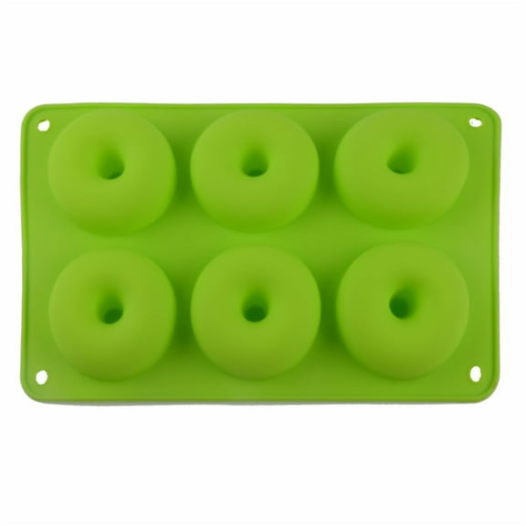 Non-Stick Silicone Donut Pan - 6-Cavity Reusable Baking Mold for Homemade Donuts, Bagels & Cookies, Dishwasher/Oven Safe, Food-Grade (Multi-Color, 30x17cm) Green
