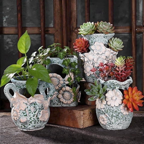 4-piece Tianxiang Cave Collection ceramic flower pot set, suitable for planting succulents, available in various shapes