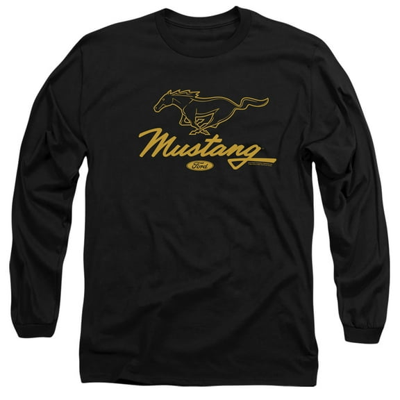 Ford Mustang Pony Script Long Sleeve Adult 18/1 T-Shirt Black