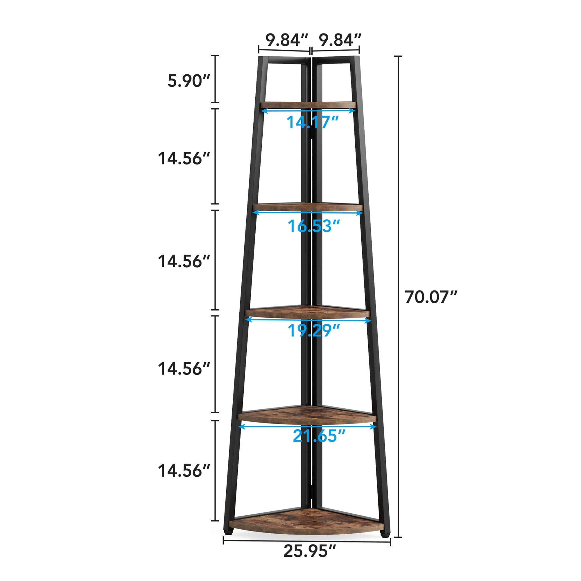 MAYEERTY Space-Saving 5-Tier Corner Ladder Bookcase, 70" Tall Storage Organizer for All Corners of Your Home