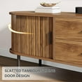 thumbnail image 3 of Tribesigns 70" Farmhouse TV Stand for 75", Fluted Wood Entertainment Center Table with Sliding Tambour Doors, Drawers and Adjustable Shelves (Walnut), 3 of 9