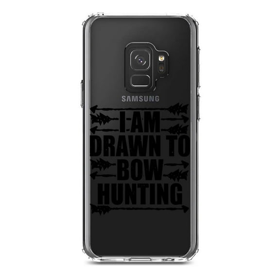 DistinctInk Clear Shockproof Hybrid Case for Samsung Galaxy S9 (5.8" Screen) - TPU Bumper Acrylic Back Tempered Glass Screen Protector - I Am Drawn to Bow Hunting