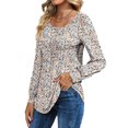 thumbnail image 3 of Shine Up Floral Blouses for Women Pleated Long Sleeve Shirts Casual Crewneck Tunic Tops, 3 of 7