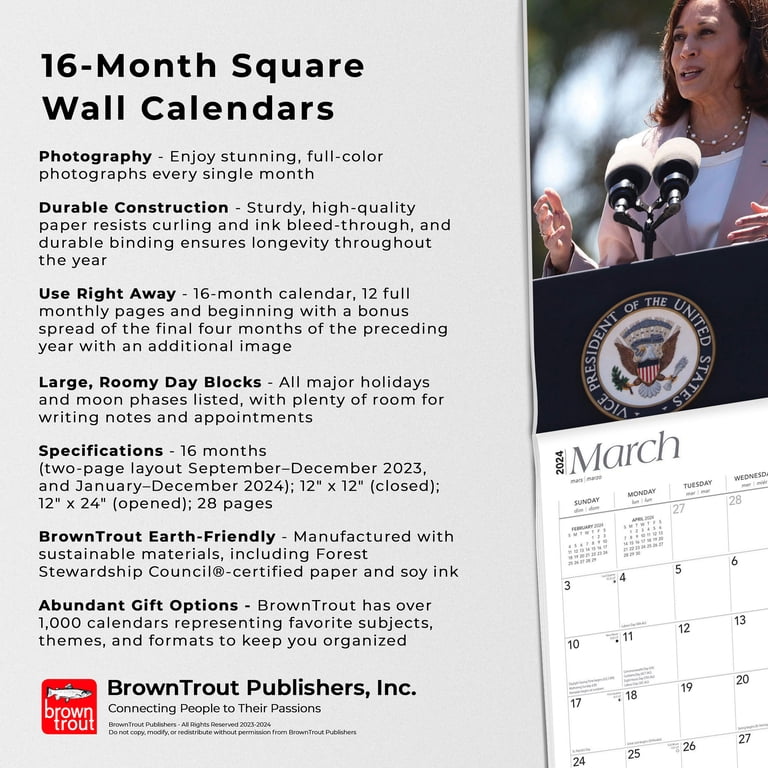 Vice President Kamala Harris | 2024 12x24" (Hanging) Wall Calendar |  BrownTrout - Walmart.com