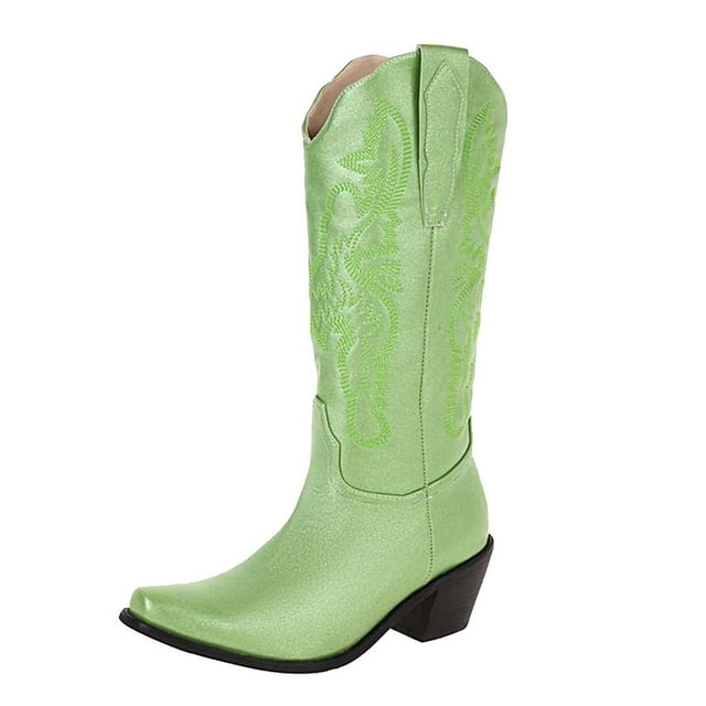 CEHVOM Women's Boots Pointed Toe Boots High Heel Winter Casual Short Plush Embroidered Shoes