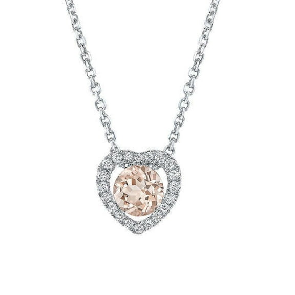 Pompeii 1Ct Morganite & Lab Grown Diamond Heart Pendant 14k White Gold Women's Necklace
