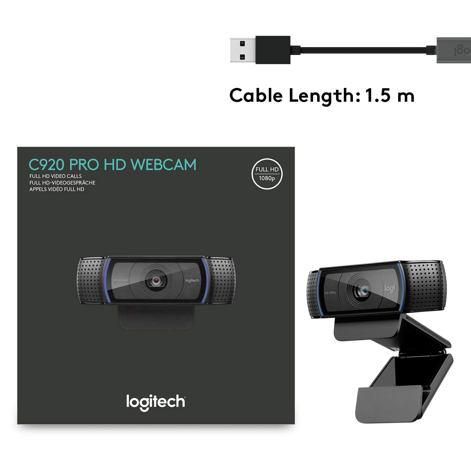 Logitech HD Pro Webcam C920, Widescreen Video Calling and 1080p or Laptop Webcam -