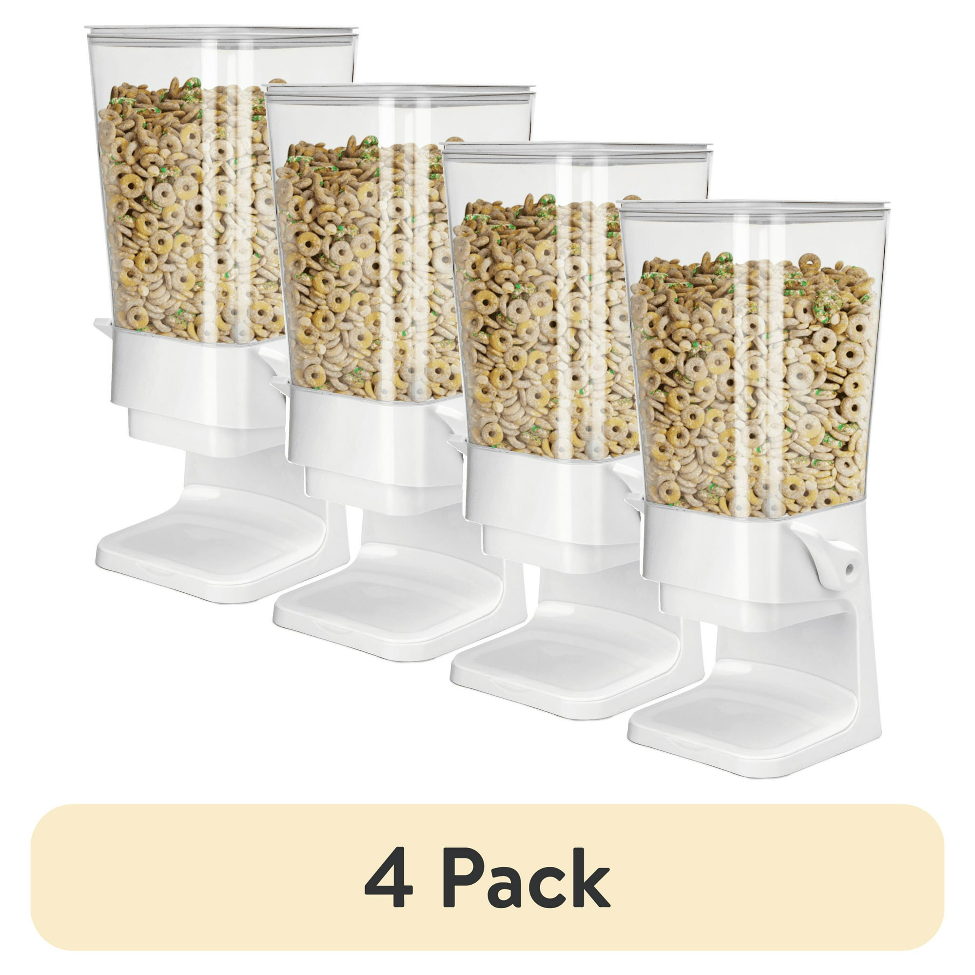 (4 pack) Kusmil Cereal Dispenser Countertop, Cereal Containers Storage, 5L Organization and Storage Containers for Kitchen, Dry Food Dispenser for Rice, Grains, Nuts, Snack,Oatmeal, White