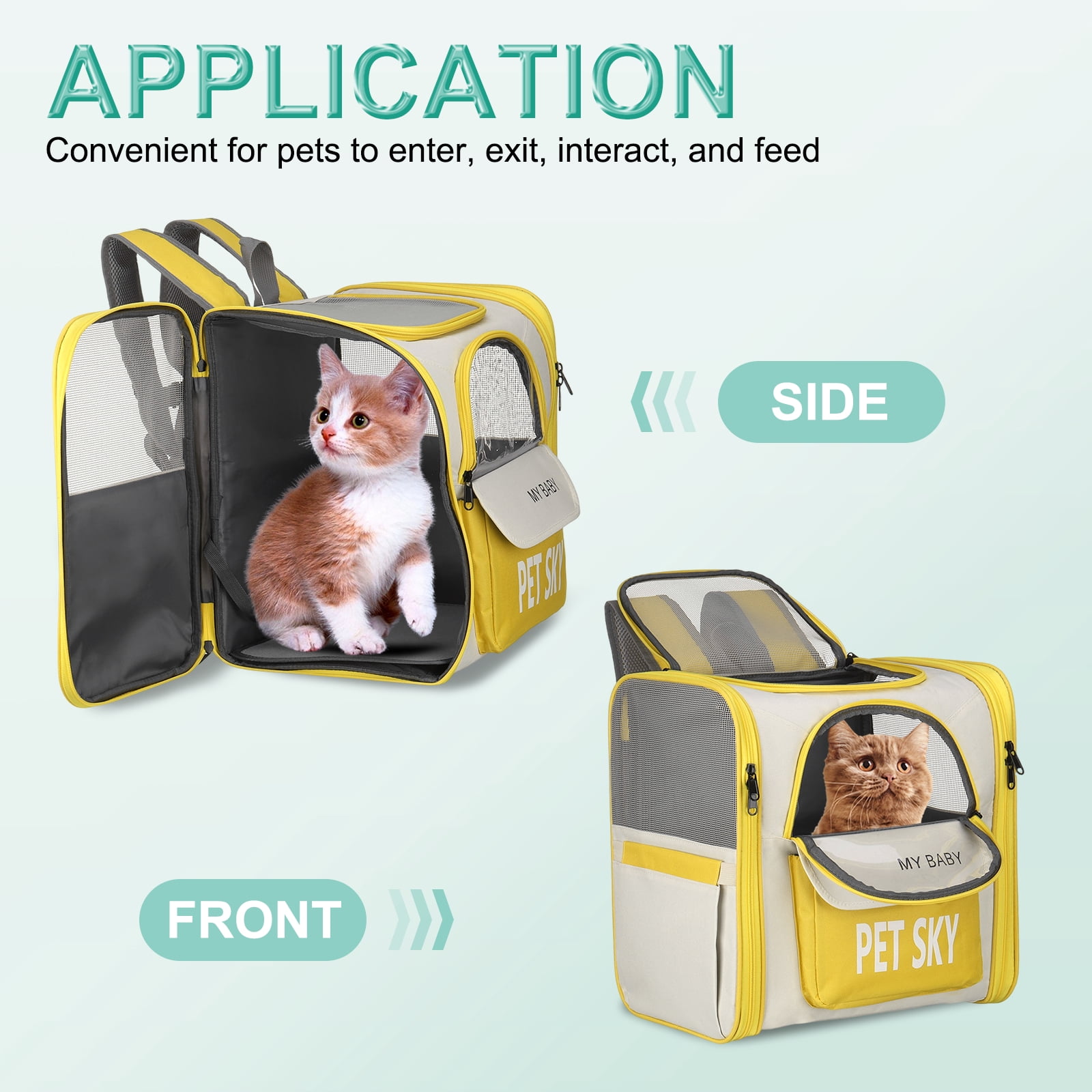 Uxcell Cat Backpack Carrier, Large Space & Breathable, Pet Hiking Travel Backpack for Cats or Small Dogs Puppies, Intended for Hiking / Camping / Traveling (Yellow, 13"x11"x15")