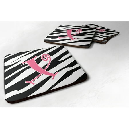 

Carolines Treasures CJ1037-XFC Letter X Initial Zebra Stripe and Pink Foam Coaster Set of 4 3 1/2 x 3 1/2 multicolor