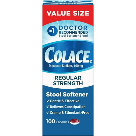 Colace Regular Strength Constipation Relief, Capsules, 100mg, 100 Count