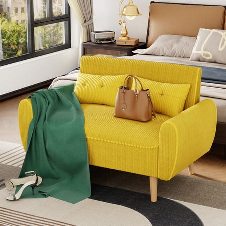 Walsunny Small Modern Loveseat Sofa, Upholstered Fabric Love Seat with Linen Cushions, Compact and Stylish for Small Spaces, Living Room, Bedroom, Office,Yellow