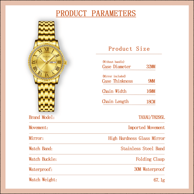 TAXAU Luxury Gold Watches For Womens Diamond Womens Watches With Gold Stainless Steel Band Analog Quartz Ladies Watches With Waterproof Small Gold Dial Womens Wrist Watches Walmart