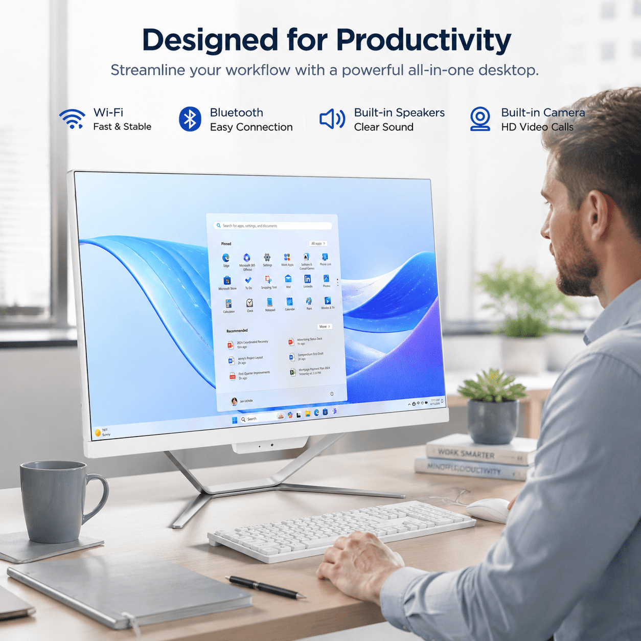 PTZZHEDM 21.5" All-in-One Business Desktop Computer, Intel i7-3610QM, 16Gb Ram, 256Gb Ssd, Windows 10 Pro, Mouse, Keyboard, Wi-Fi, Bluetooth