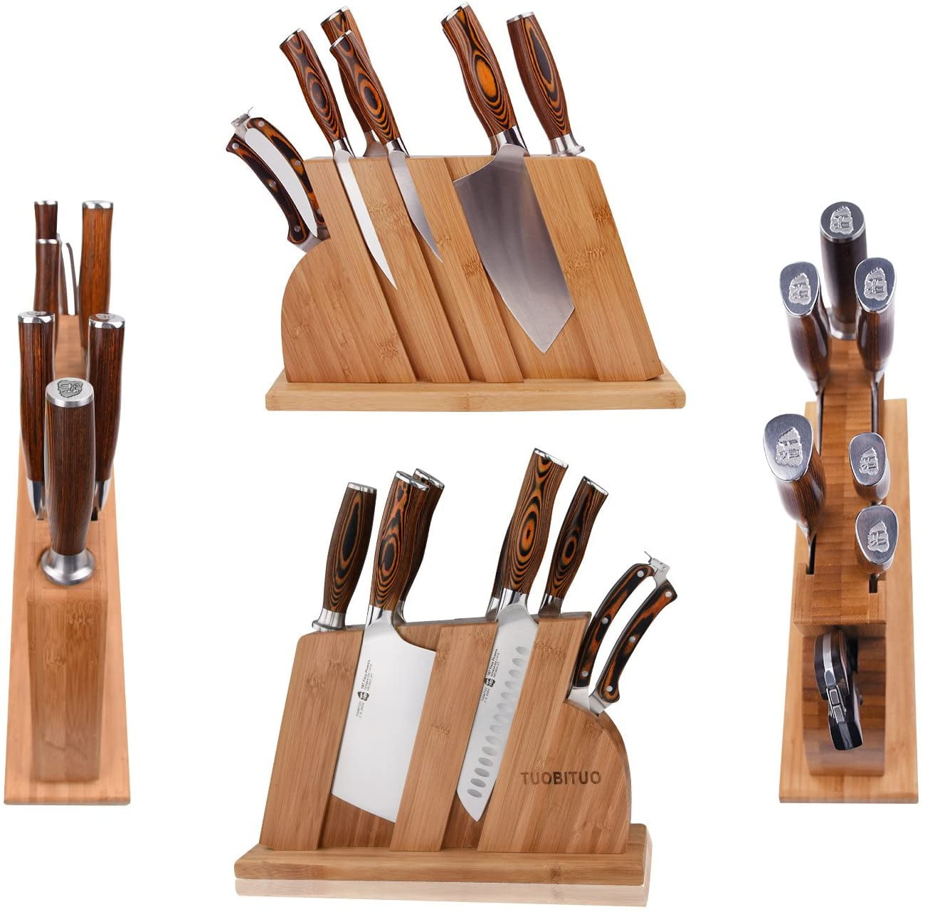 TUO 8-Piece Kitchen Knife Set with Wooden Block – German X50CrMoV15 Steel – Full Tang Pakkawood Handle – Fiery Phoenix Series