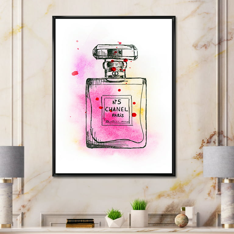 Perfume Chanel Five Pink Strokes 24 in x 32 in Framed Painting