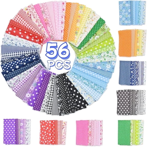 56PCS Cotton Craft Fabric Bundle, 10 inches Squares Sheets Patchwork, Sewing Quilting Craft Fabric, DIY Sewing Scrapbook Quilting Dot Stripe Fabric