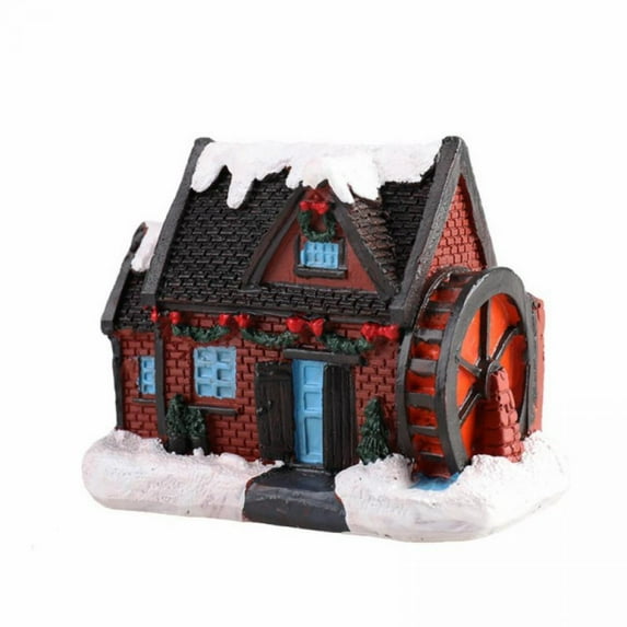 Resin Christmas Scene Village Houses with Warm White LED Light Battery Operate Christmas Ornament