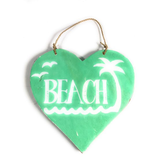 Wooden "Beach" Heart Sign 5" - Turquoise | #snd25103t