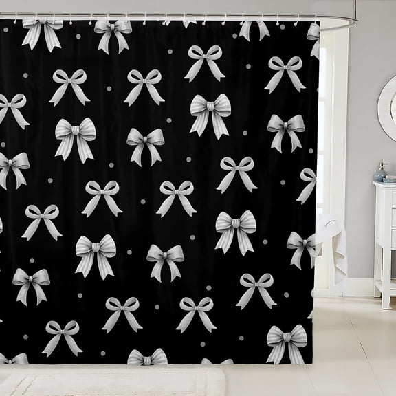 Erosebridal Grey Cool Bow Bathroom Curtain 72x72, Cartoon Ribbon Bathroom Decor, Princess Bath Curtain, Waterproof RoomDecor