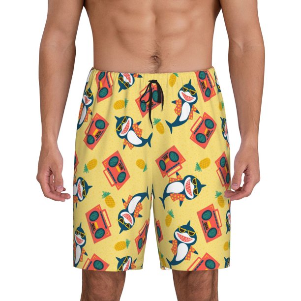 Fotbe Pineapples Sharks In Hawaiian Pantalones Cortos de Pijama para Hombre, Ropa de Dormir, Pantalones de Pijama Cortos para Hombre-3X-Large