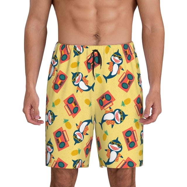 Balery Pineapples Sharks In Hawaiian Pantalones cortos de pijama de punto de algodón para hombre con cinturilla y bolsillos-3X-Large