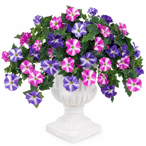 2 Pcs Artificial Morning Glory Flowers Purple Pink Faux Silk Picks UV Resistant Fake Flowers for Porch Patio Garden