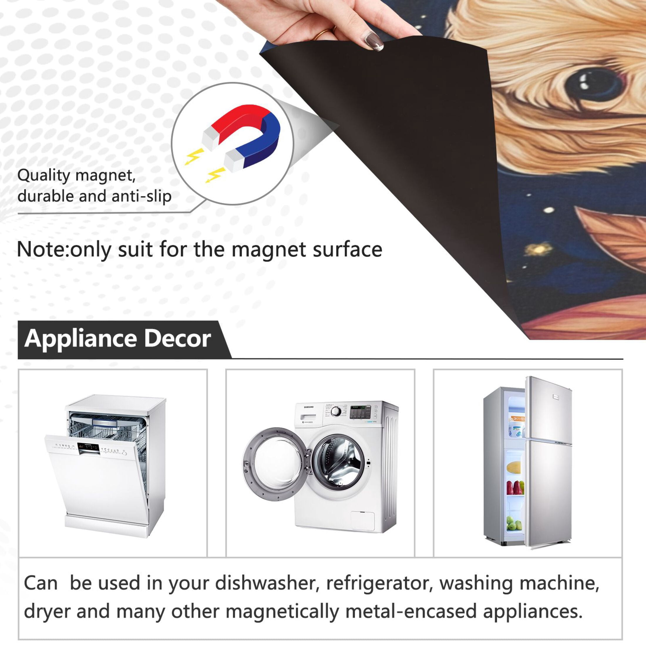 Dishwasher Magnetic Sticker 23x26 Inch Refrigerator Magnetic Sticker Washing Machine Magnetic Sticker Kitchen Panel Magnetic Sticker Home Decor Yellow Cute Dog