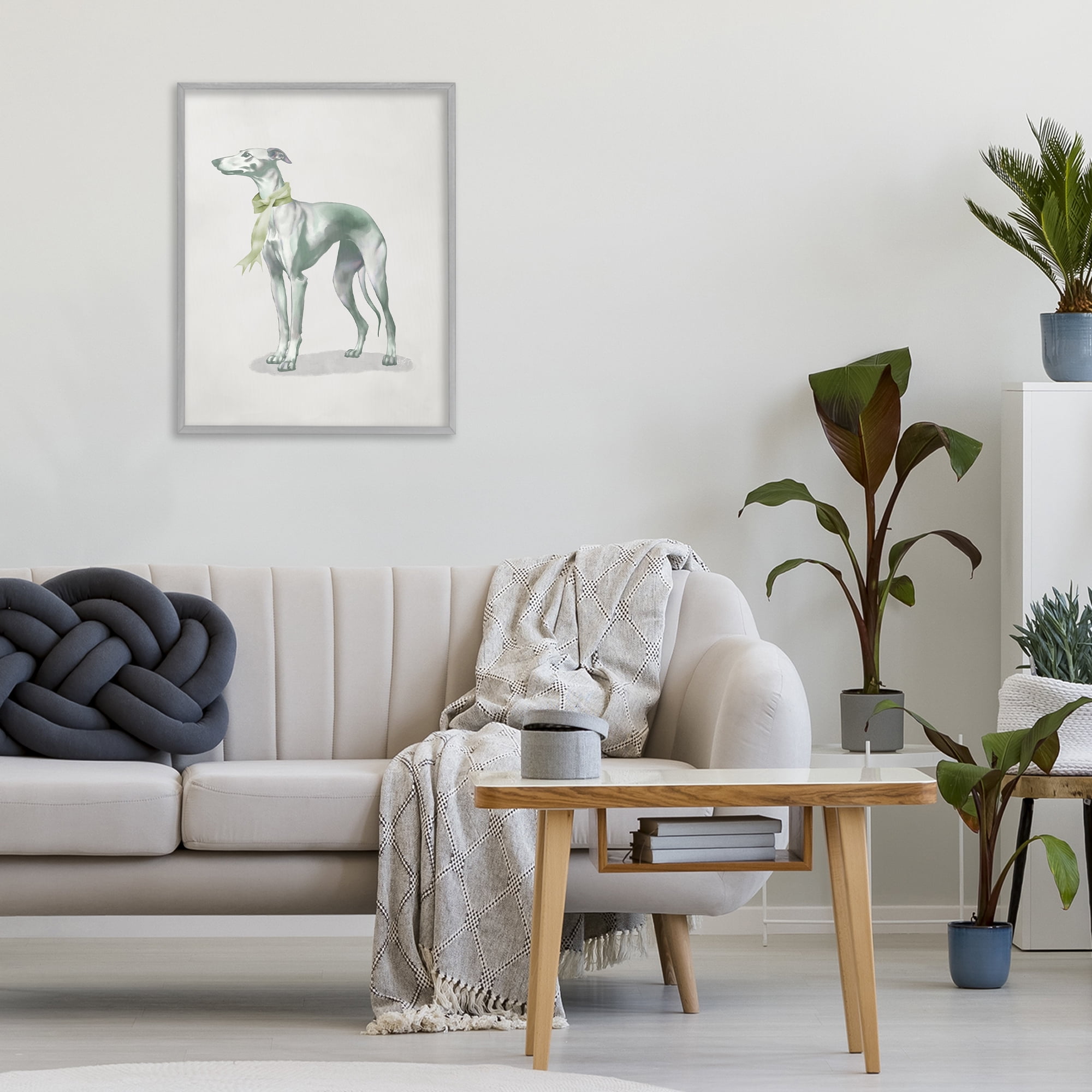 Stupell Industries Graceful Dog & Ribbon Gray Framed Giclee Art, design by Elizabeth Medley